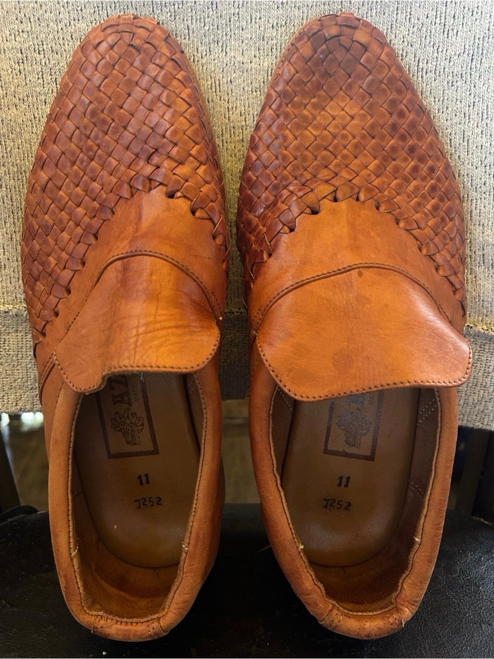 Men's Woven Leather Slip-On Loafers in Cognac